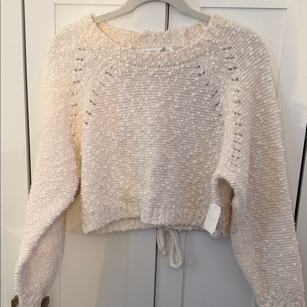 Altar’d State Cream Knit Sweater cropped with open tied back